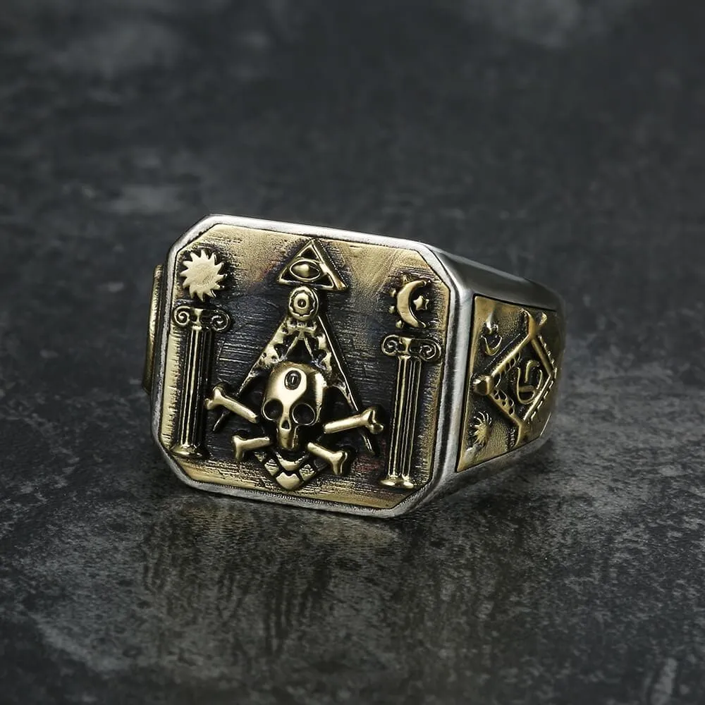 Freemason Sterling Silver Skull Masonic Ring sold by GTHIC