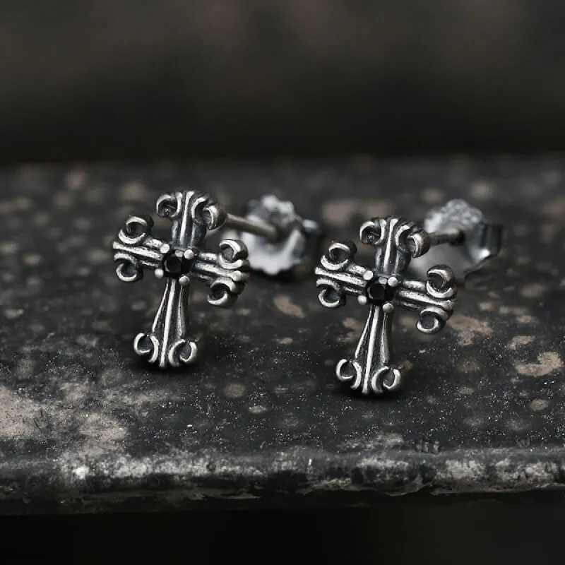 Gothic Victorian Cross Sterling Silver Stud Earrings sold by GTHIC