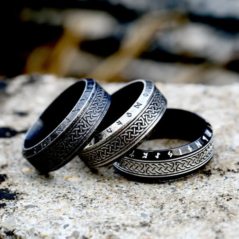 Norse Runes Celtic Knot Stainless Steel Viking Ring sold by GTHIC
