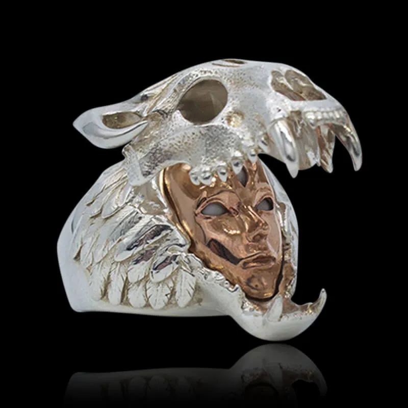 Aztec Jaguar warrior Sterling Silver Ring made by GTHIC