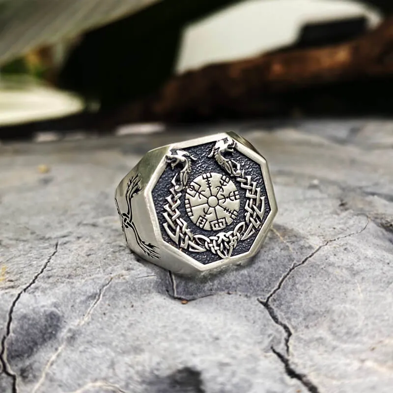 Vegvisir Celtic Knot Dragon Sterling Silver Viking Ring sold by GTHIC