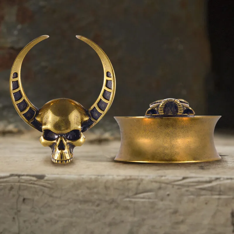 Horned Skull Brass Tunnel Ear Gauges sold by GTHIC product image thumbnail 4