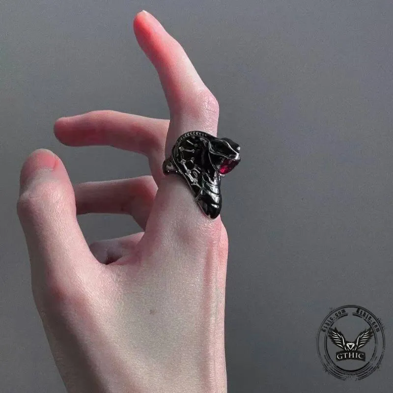 Gothic Fierce Cobra Gemstone Alloy Open Snake Ring sold by GTHIC