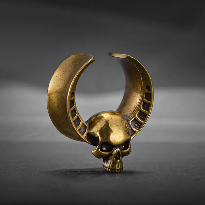 Horned Skull Brass Tunnel Ear Gauges sold by GTHIC product image thumbnail 5