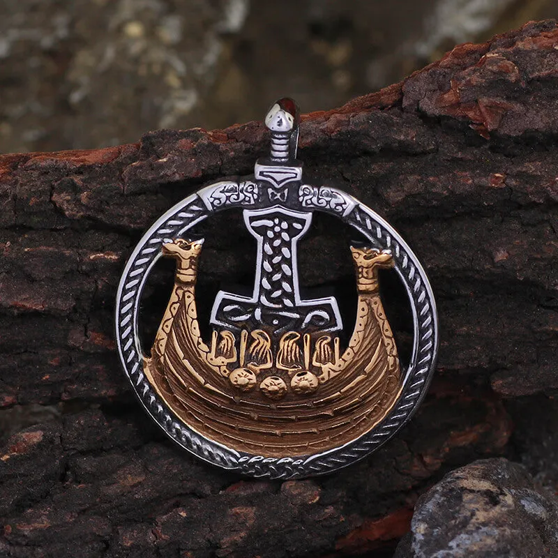Viking Ships Thor’s Hammer Stainless Steel Pendant sold by GTHIC product image thumbnail 2