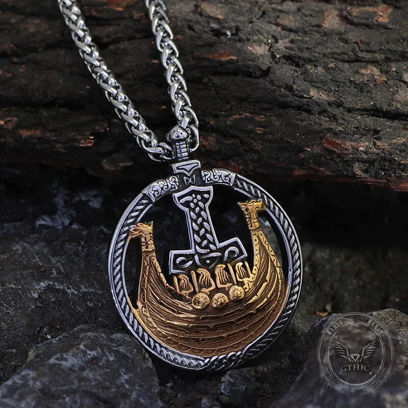 Viking Ships Thor’s Hammer Stainless Steel Pendant sold by GTHIC product image thumbnail 3
