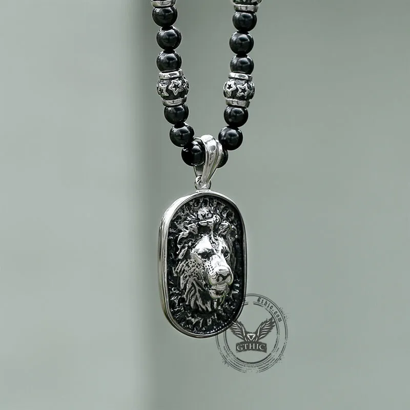 Lion Head Black Beads Chain Stainless Steel Necklace sold by GTHIC product image thumbnail 4