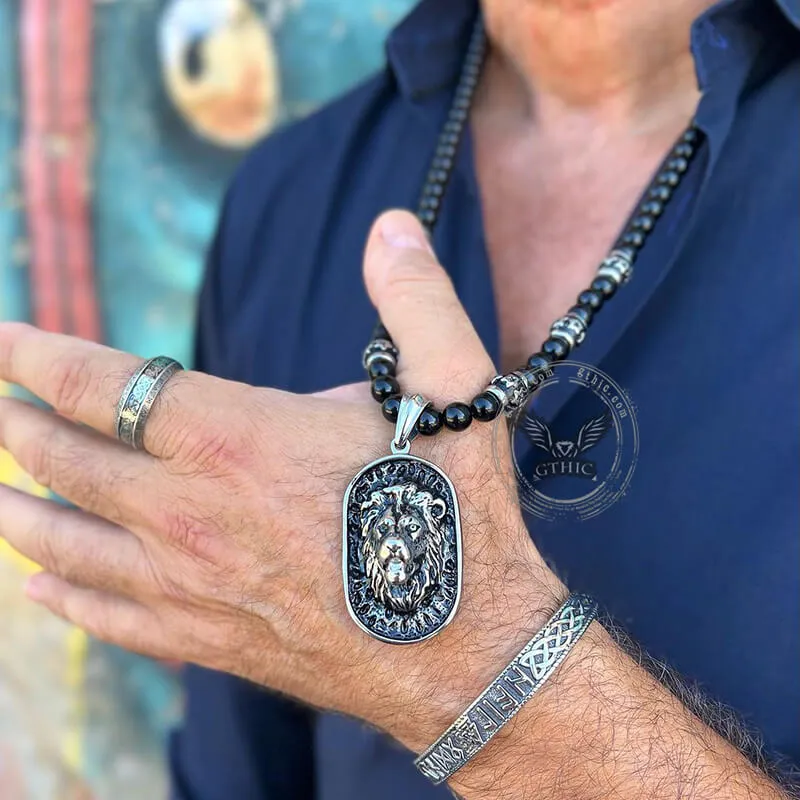 Lion Head Black Beads Chain Stainless Steel Necklace sold by GTHIC product image thumbnail 2