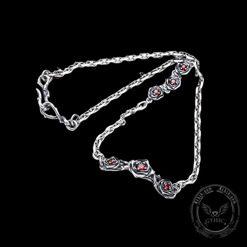 Red Gem-Set Roses Sterling Silver Necklace sold by GTHIC product image thumbnail 4