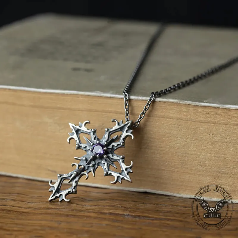 Cross Purple Zircon Sterling Silver Gothic Pendant sold by GTHIC product image thumbnail 5