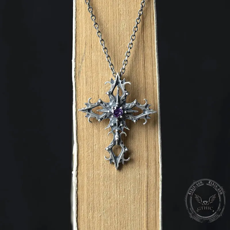 Cross Purple Zircon Sterling Silver Gothic Pendant sold by GTHIC product image thumbnail 3