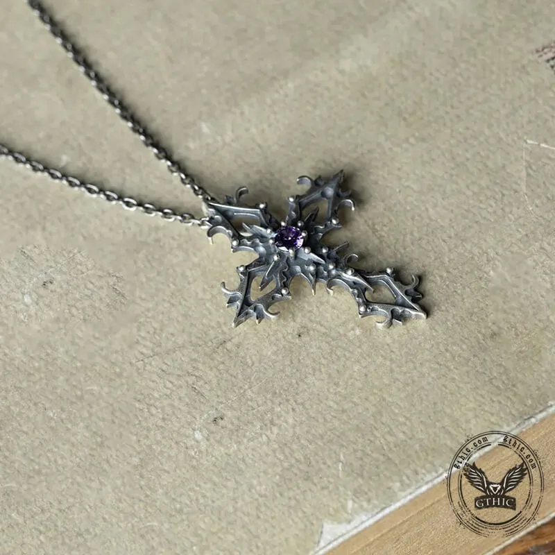 Cross Purple Zircon Sterling Silver Gothic Pendant sold by GTHIC product image thumbnail 4