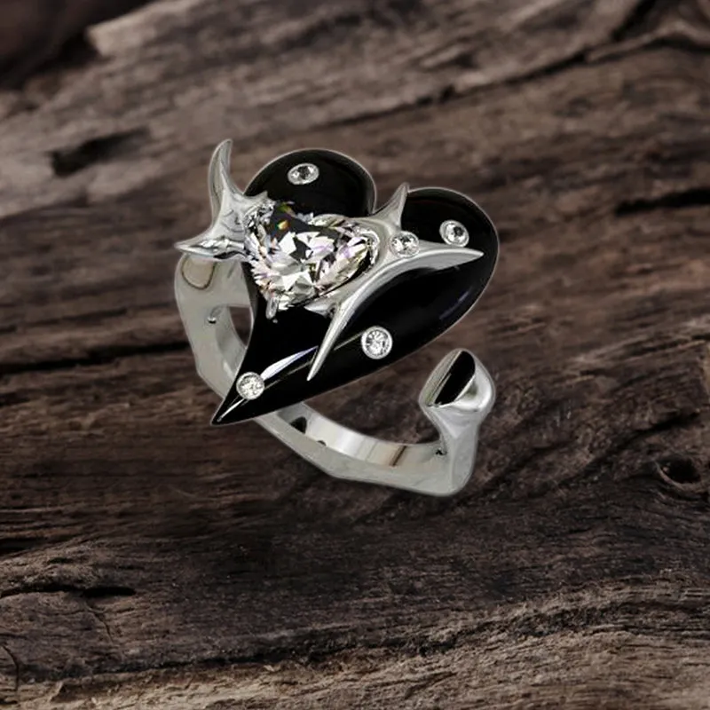 Double Heart Zircon Stainless Steel Open Ring sold by GTHIC