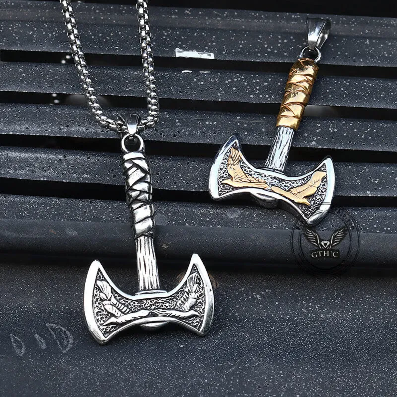 Vintage Viking Raven Axe Stainless Steel Pendant sold by GTHIC