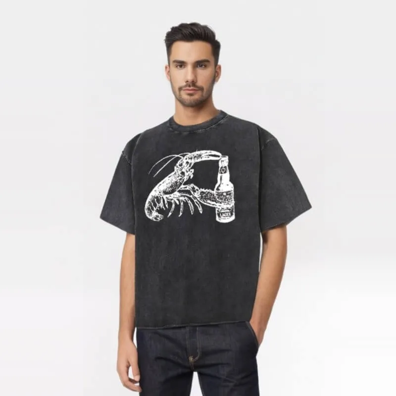 Vintage Washed Beer-drinking Lobster T-shirt sold by GTHIC product image thumbnail 2