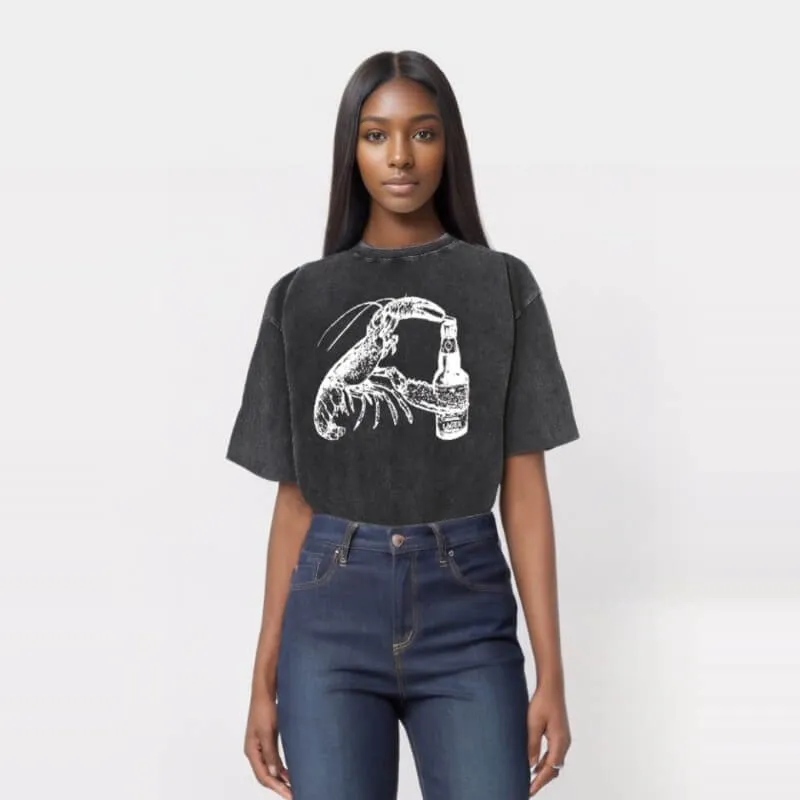 Vintage Washed Beer-drinking Lobster T-shirt sold by GTHIC product image thumbnail 3