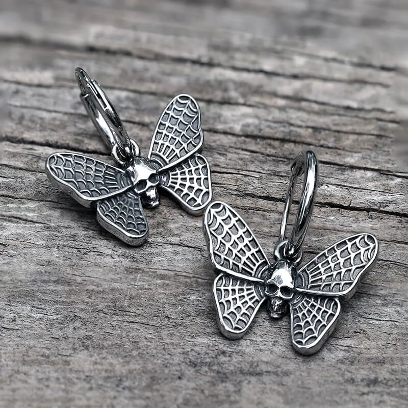 Vintage Butterfly Skull Stainless Steel Hoop Earrings sold by GTHIC