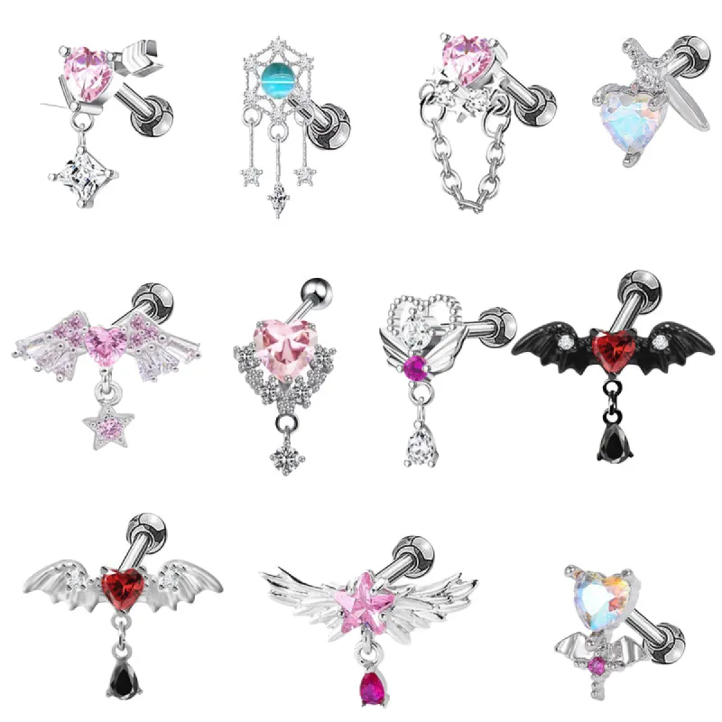 Heart-Shaped Wings Stainless Steel Piercing Earrings sold by GTHIC