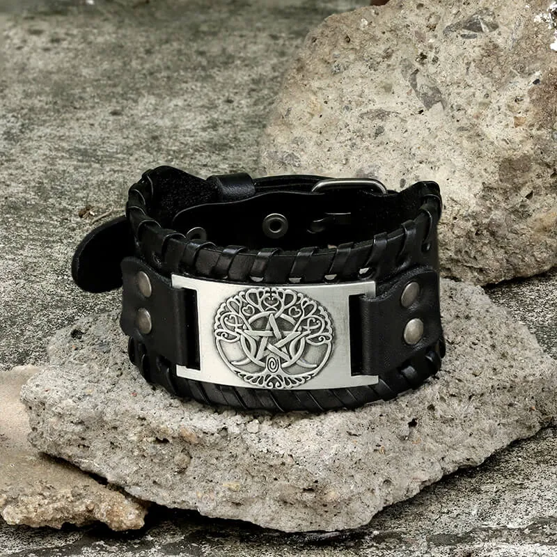 Triple Moon Tree Of Life Leather Viking Bracelet sold by GTHIC product image thumbnail 4