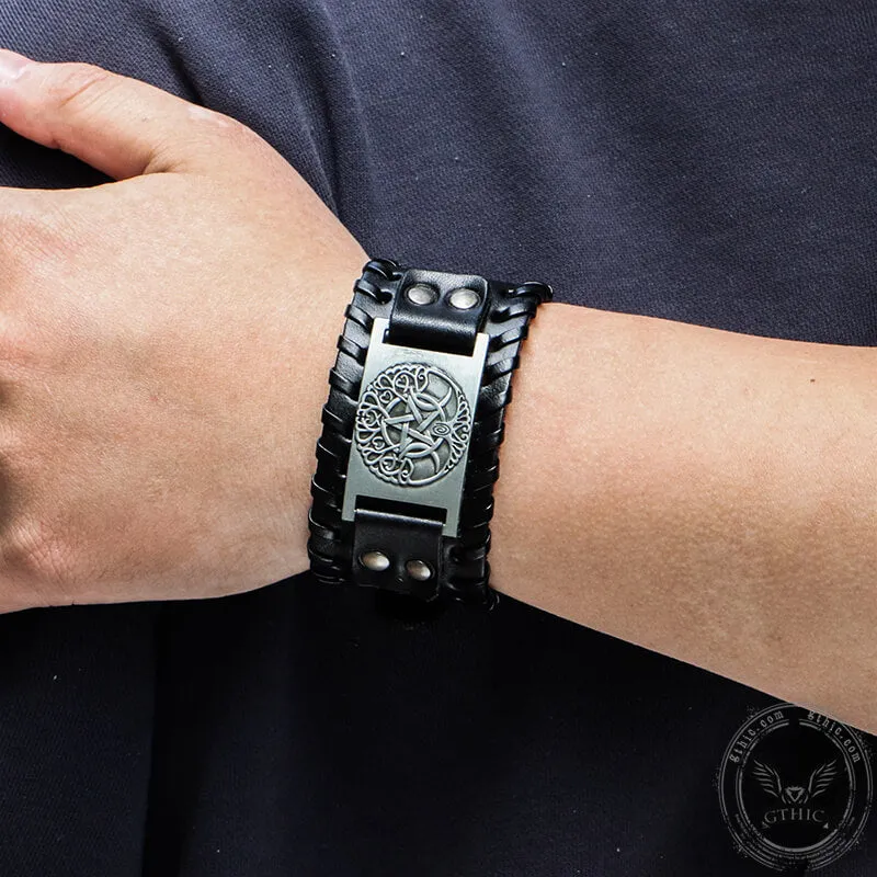 Triple Moon Tree Of Life Leather Viking Bracelet sold by GTHIC product image thumbnail 2
