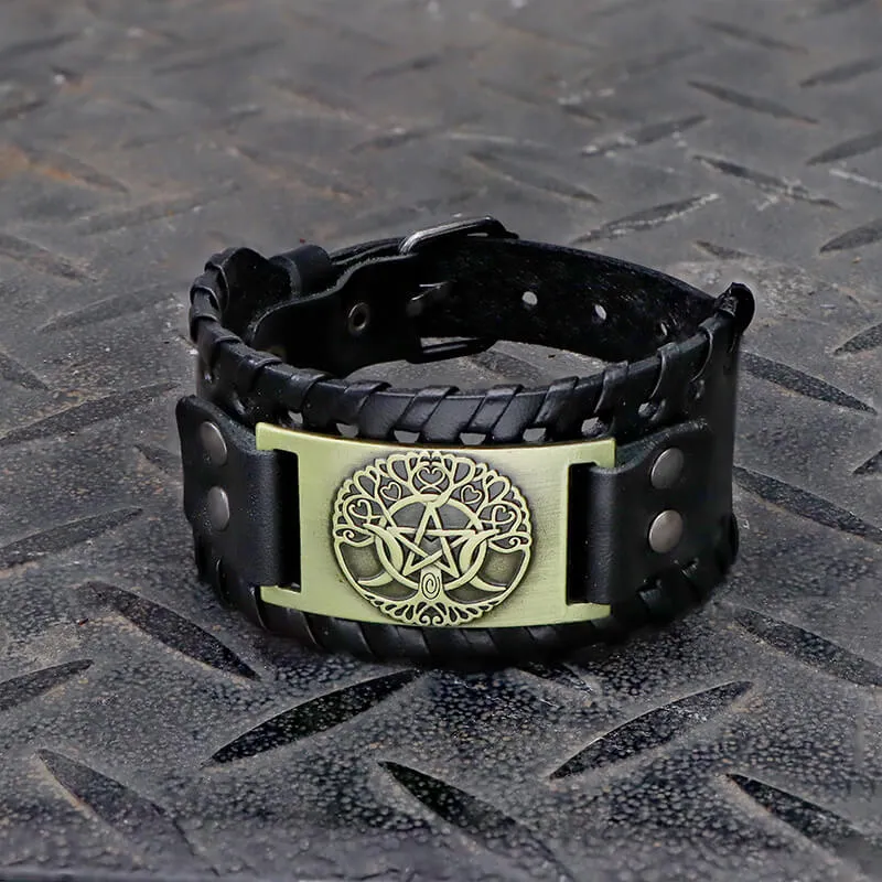 Triple Moon Tree Of Life Leather Viking Bracelet sold by GTHIC