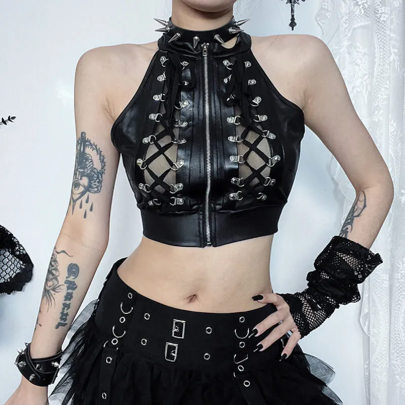 Beer Buckle Strap Punk Crop Top made by GTHIC