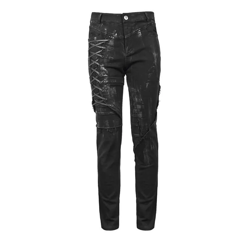 Men's Black Lace Up Slim Fit Pencil Pants sold by GTHIC product image thumbnail 4