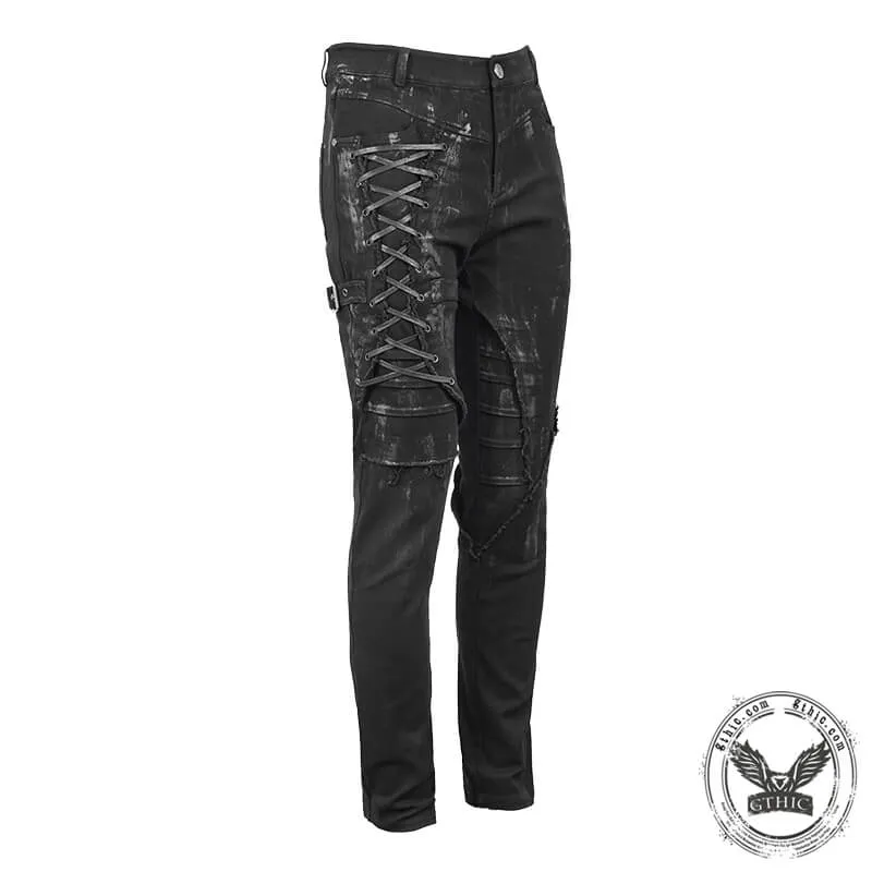 Men's Black Lace Up Slim Fit Pencil Pants sold by GTHIC product image thumbnail 5