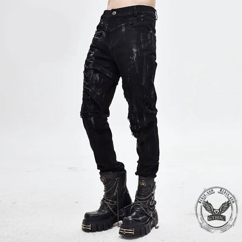 Men's Black Lace Up Slim Fit Pencil Pants sold by GTHIC product image thumbnail 2