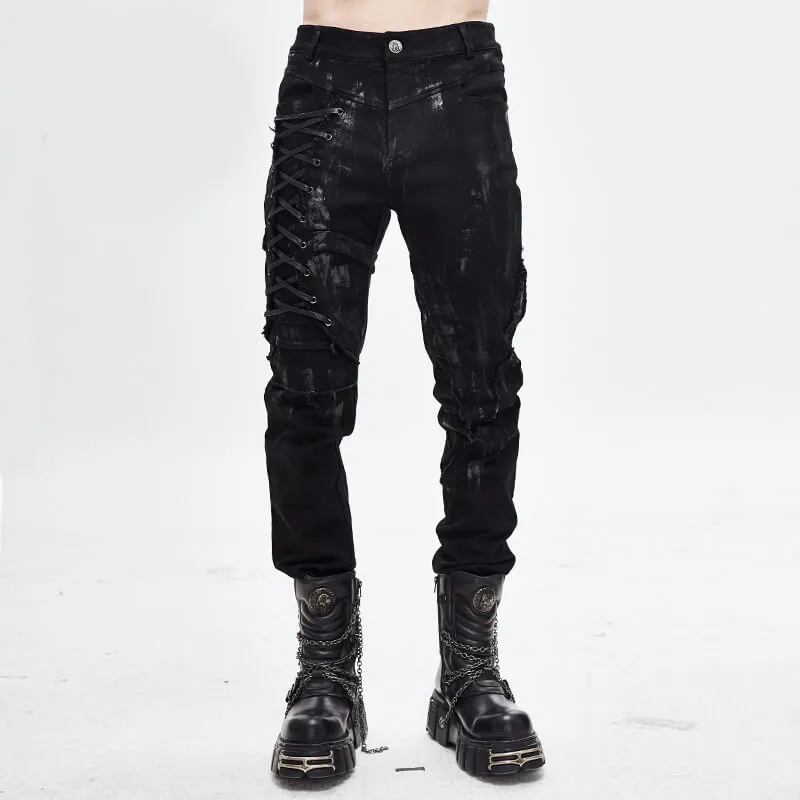 Men's Black Lace Up Slim Fit Pencil Pants sold by GTHIC