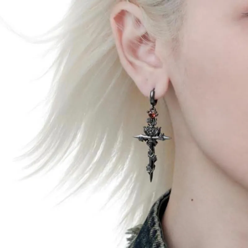 Gothic Rose Flower Cross Dangle Earrings sold by GTHIC product image thumbnail 2