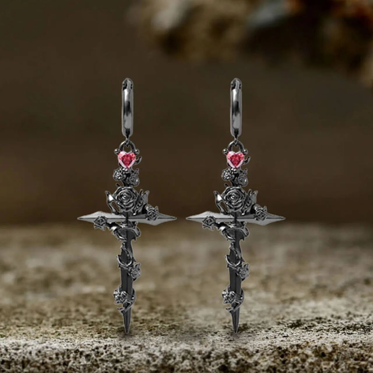 Gothic Rose Flower Cross Dangle Earrings sold by GTHIC product image thumbnail 4