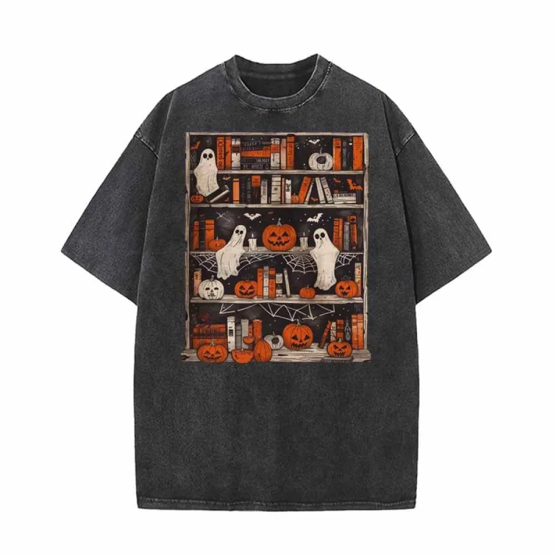Pumpkin Head Ghost Bookshelf Vintage Washed T-shirt sold by GTHIC
