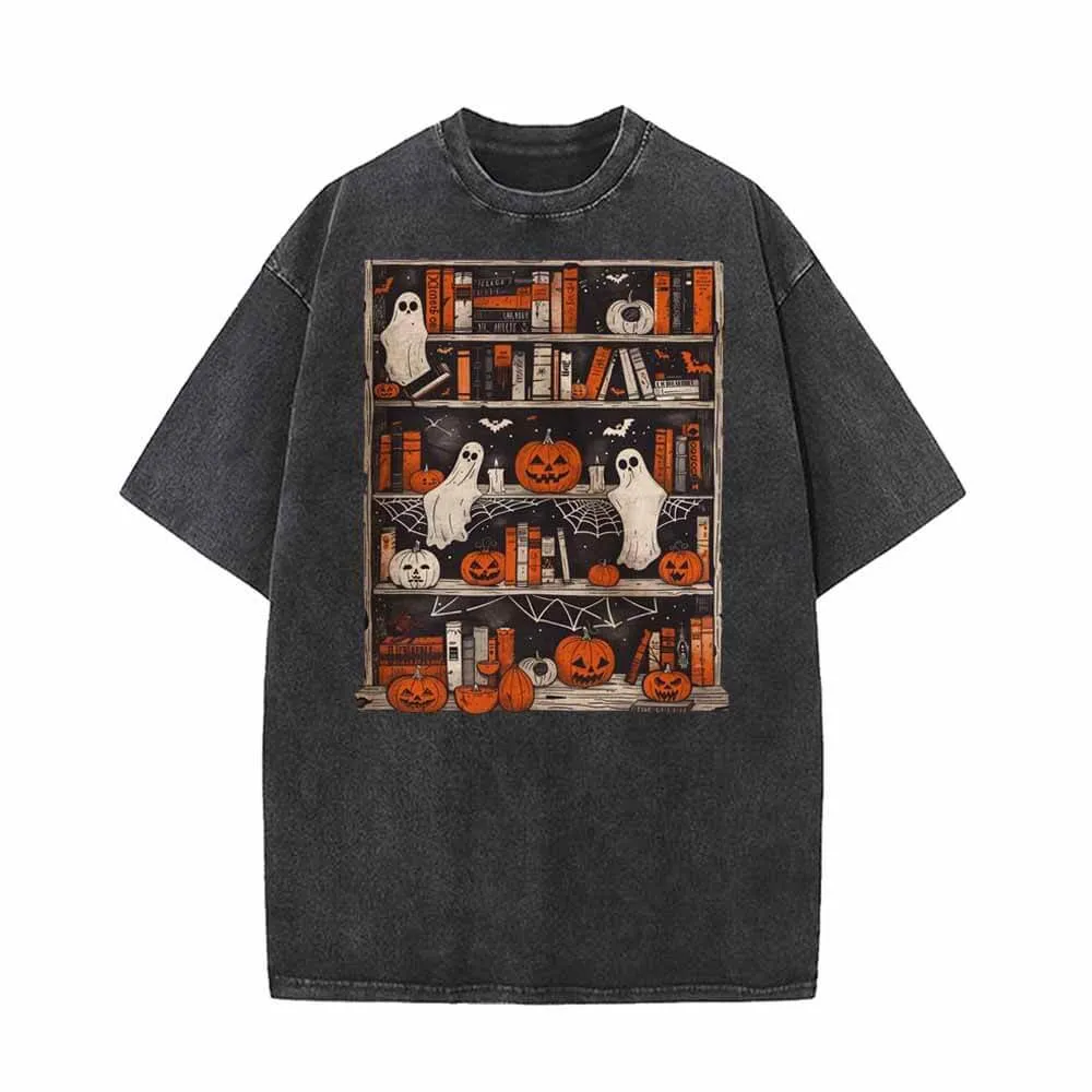 Pumpkin Head Ghost Bookshelf Vintage Washed T-shirt sold by GTHIC