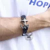 Black Leather Anchor Stainless Steel Marine Bracelet sold by GTHIC