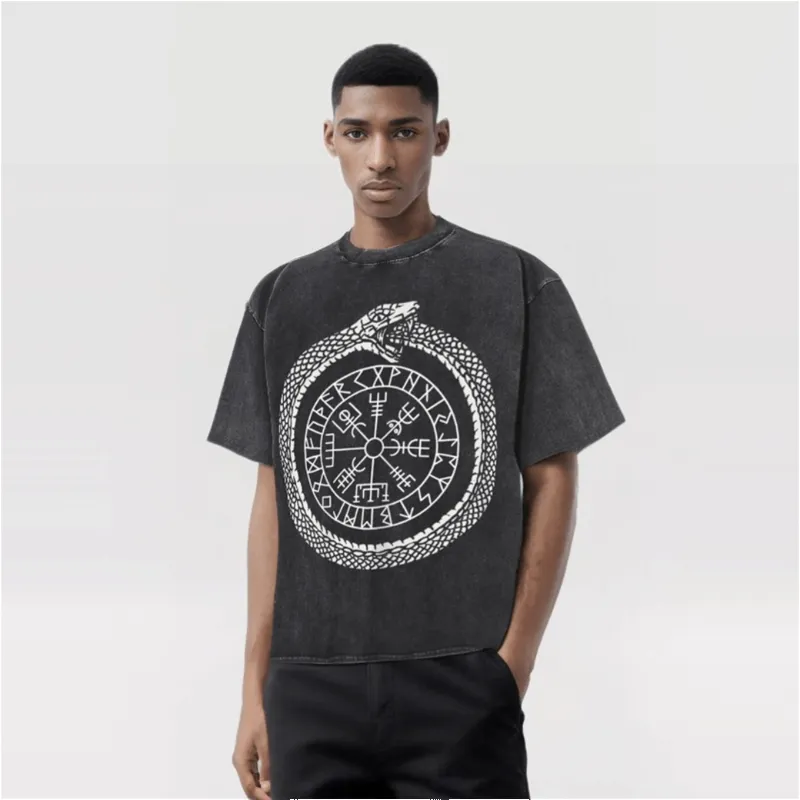Vintage Washed Ouroboros Runes Viking T-shirt sold by GTHIC product image thumbnail 2