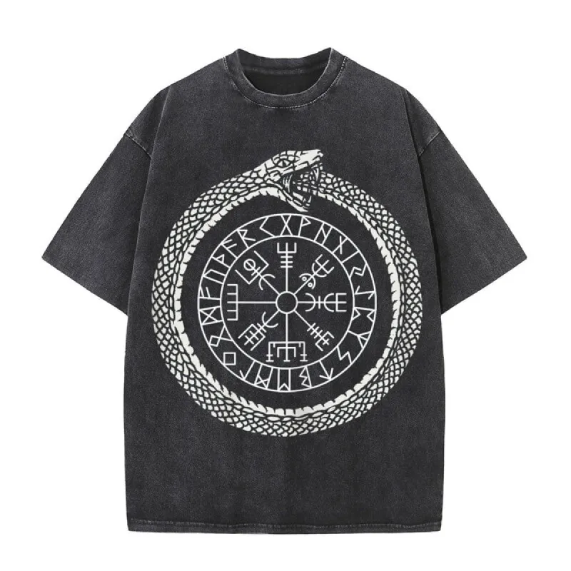 Vintage Washed Ouroboros Runes Viking T-shirt sold by GTHIC