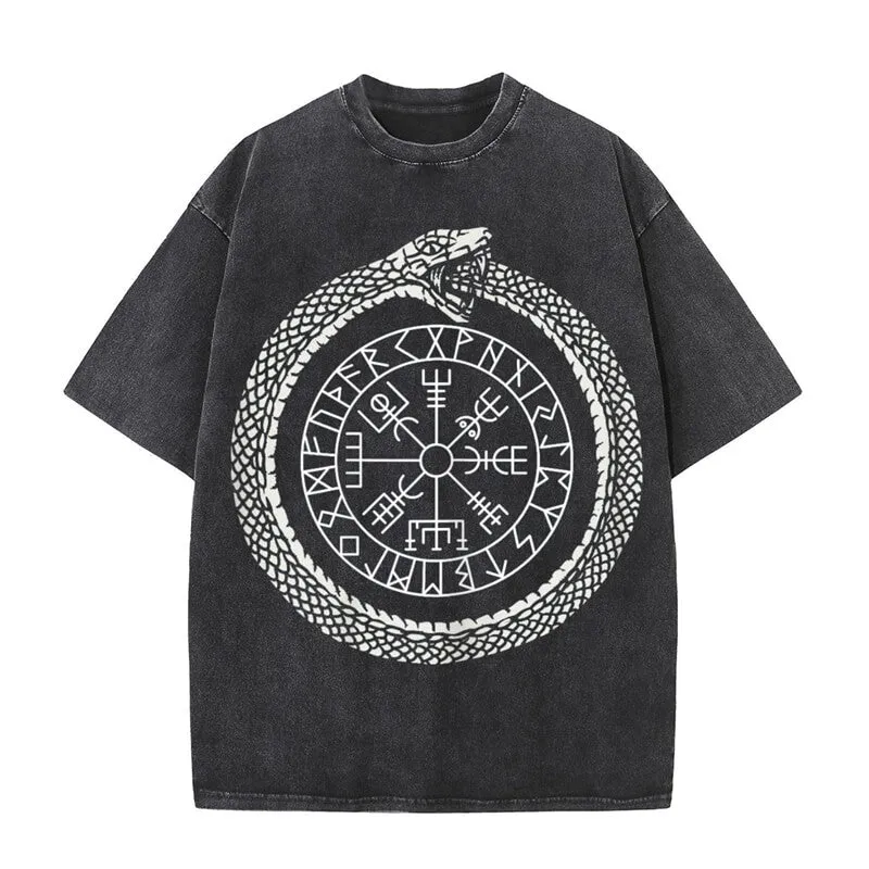 Vintage Washed Ouroboros Runes Viking T-shirt sold by GTHIC