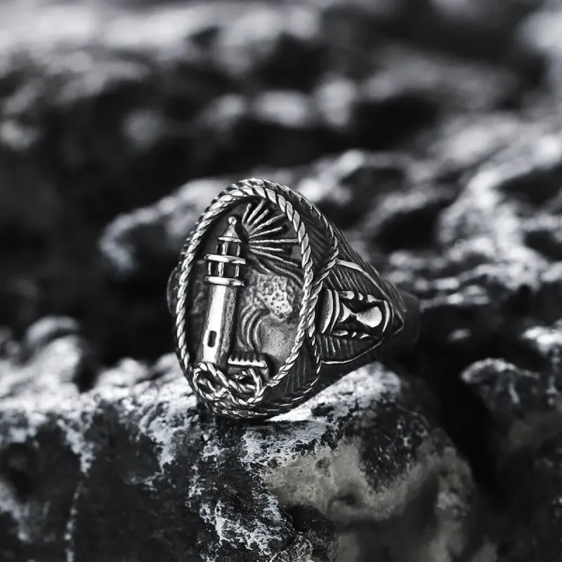 Lighthouse Hourglass Stainless Steel Marine Ring sold by GTHIC