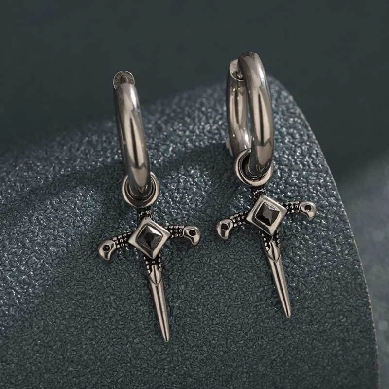 Gothic Sword Gem-Set Stainless Steel Earrings sold by GTHIC