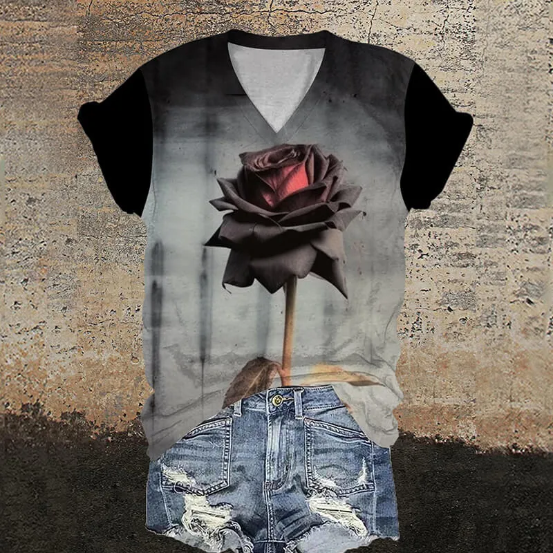 One Rose V-Neck Gothic T-Shirt sold by GTHIC