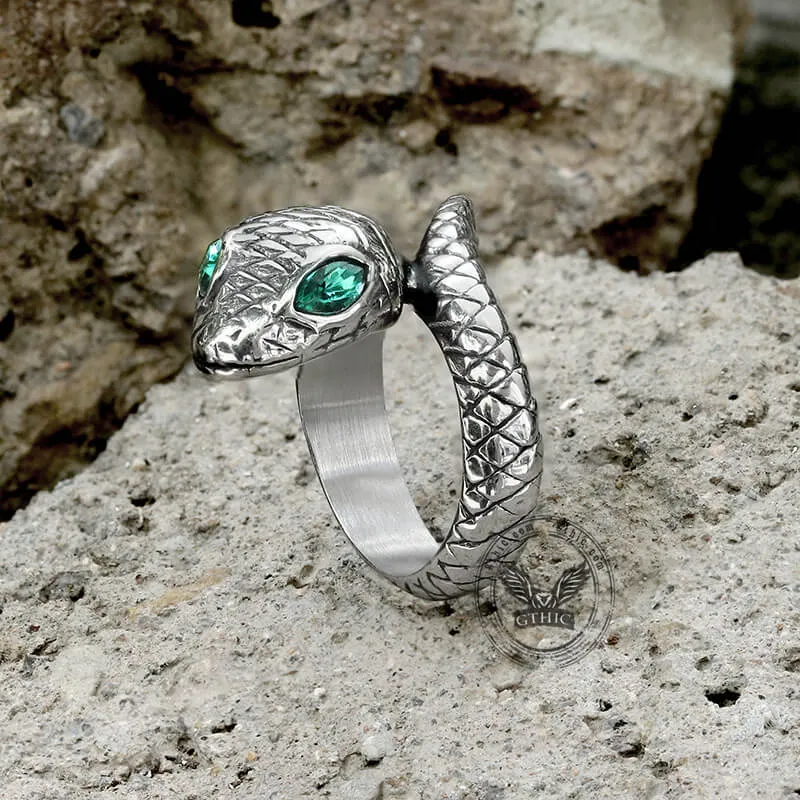 Punk Green-Eyed Snake Stainless Steel Animal Ring sold by GTHIC