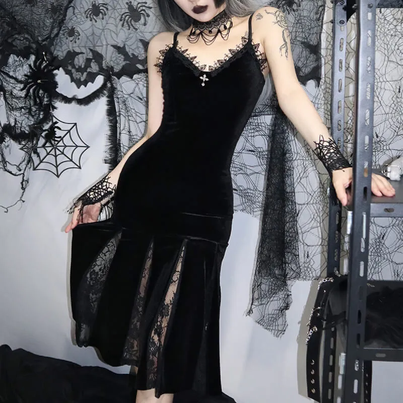 Gothic Lace Velvet Mermaid Slip Dress sold by GTHIC