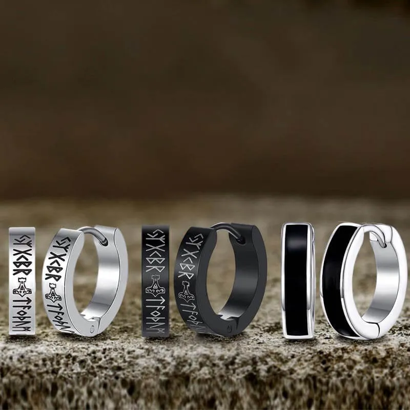 Viking Runes Stainless Steel Huggie Earrings sold by GTHIC product image thumbnail 3