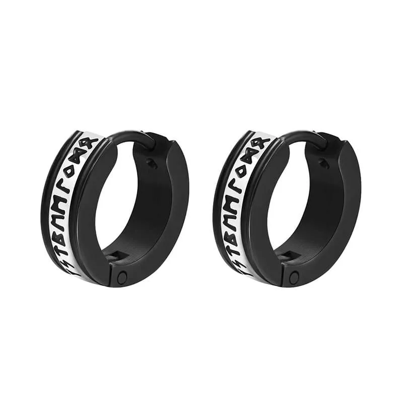 Two-tone Viking Runes Stainless Steel Hoop Earrings sold by GTHIC product image thumbnail 3