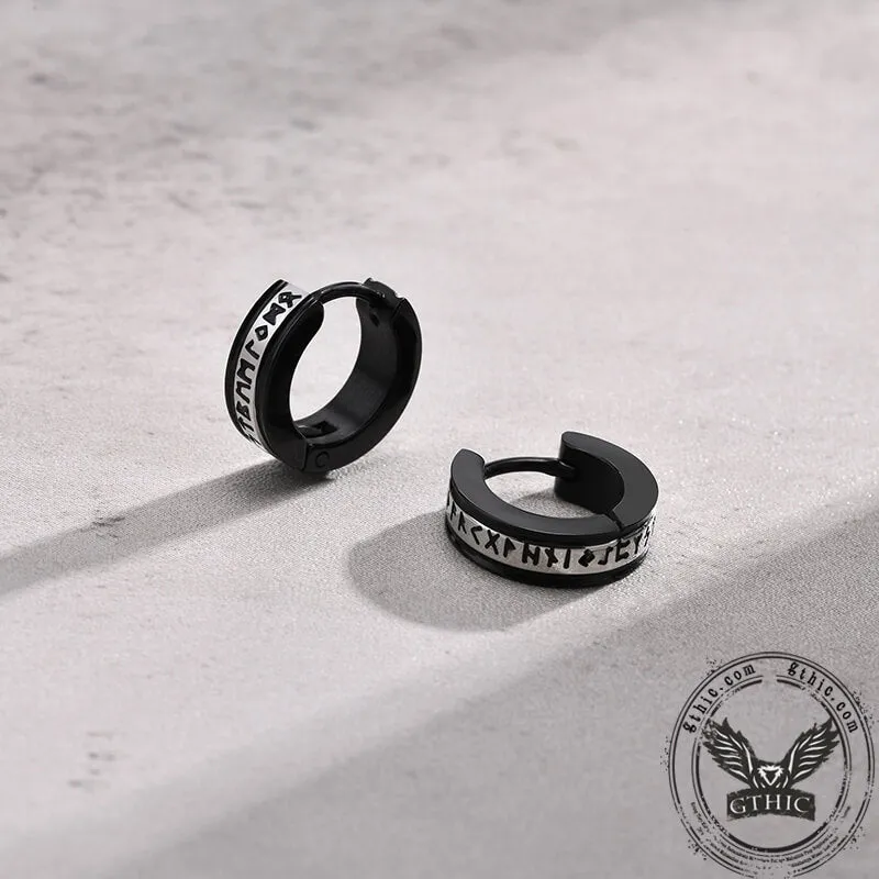 Two-tone Viking Runes Stainless Steel Hoop Earrings sold by GTHIC