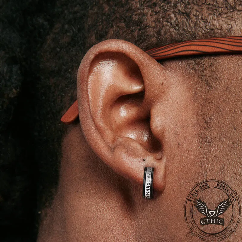 Two-tone Viking Runes Stainless Steel Hoop Earrings sold by GTHIC product image thumbnail 2