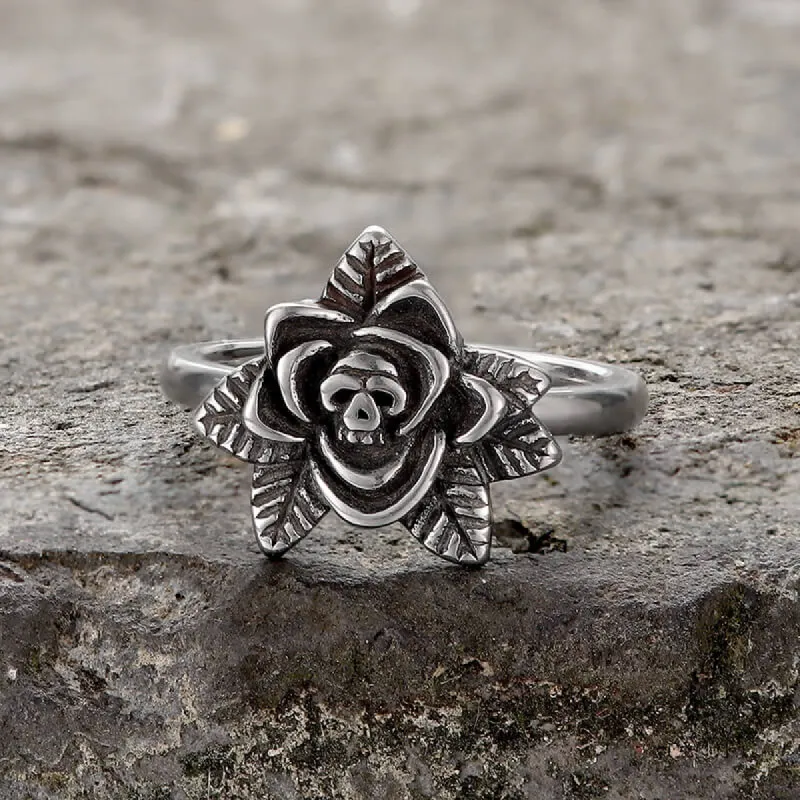 Vintage Rose Skull Stainless Steel Ring sold by GTHIC