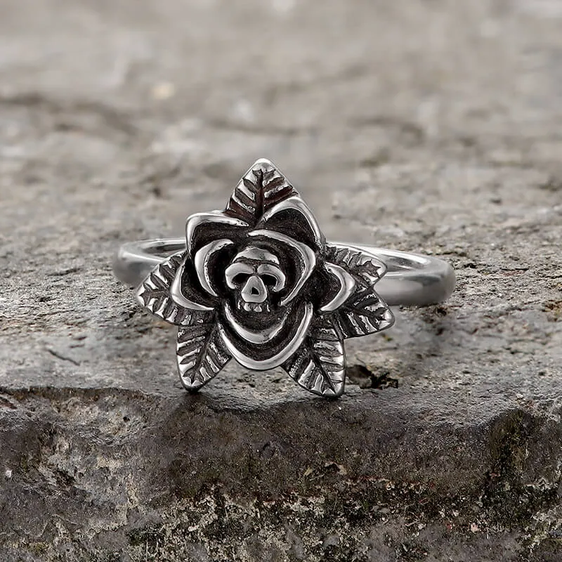 Vintage Rose Skull Stainless Steel Ring sold by GTHIC