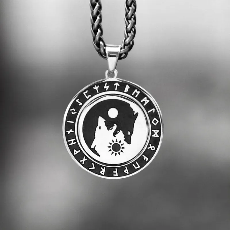 Rotatable Skoll and Hati Wolf Runes Stainless Steel Pendant sold by GTHIC